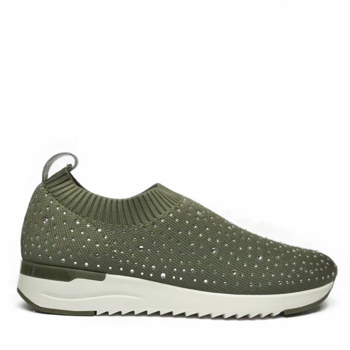 CAPRICE MOCCASIN-LIKE SNEAKERS CACTUS GREEN KNIT WITH GLITTERS AND REMOVABLE INSOLE - photo 1